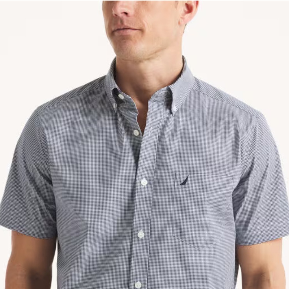 Nautica Men's Short-Sleeve Checkered‎ Shirt - Black and White